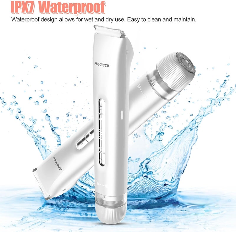 Aedicce Bikini Trimmer for Women 2 in 1, Dual Head Womens Electric Shaver, Electric Razors for Pubic Hair, IPX7 Waterproof Rechargeable Facial Hair Removal for Shaving Underarm Leg Arm Body Face, White - Image 3